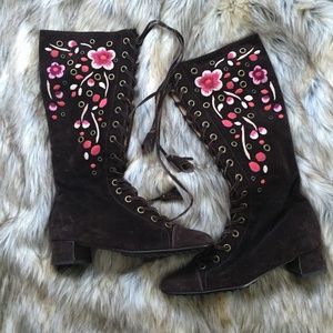 Car Shoe by Prada Suede Embroidered Boots